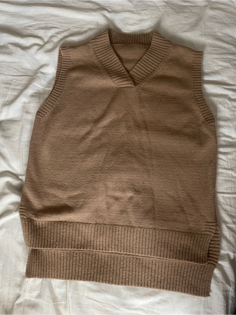 SHEIN V-Neck Sweater Vest in Tan Brown